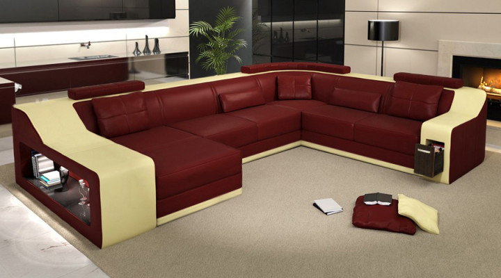 Leather sofa Couch Living landscape Corner sofa Corner Suite Design Modern Sofa with USB