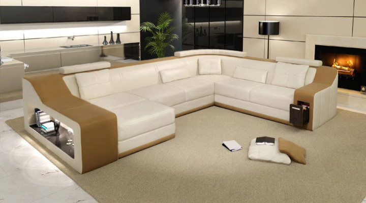 Leather sofa Couch Living landscape Corner sofa Corner Suite Design Modern Sofa with USB