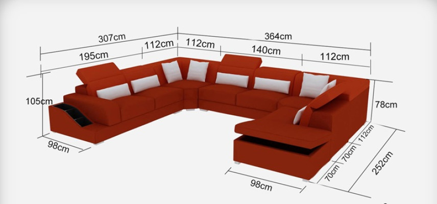 Leather Living landscape Eck Suite Design Modern Sofa U-shape G8008 + Puff new
