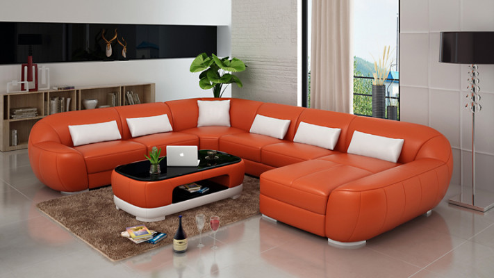 Leather sofa Couch Living landscape Corner sofa Corner Suite Design Modern Sofa G8022