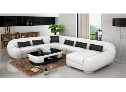 Living room highlight U-shaped leather corner sofa for contemporary luxury