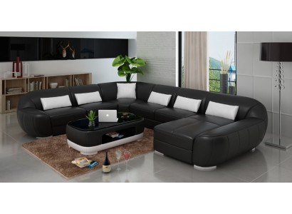 Leather sofa Couch Living landscape Corner sofa Corner Suite Round Design Sofa new R7007E