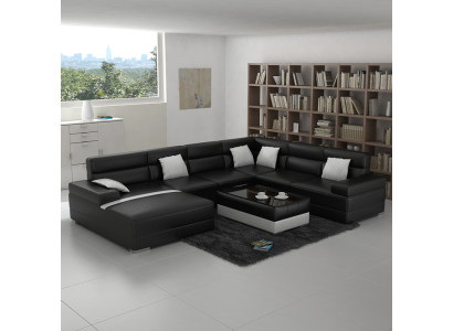 Leather sofa Couch Living landscape Corner sofa Corner Suite Design Modern Sofa U-shape USB