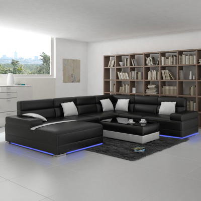 Leather sofa Couch Living landscape Corner sofa Corner Suite Design Modern Sofa U-shape USB
