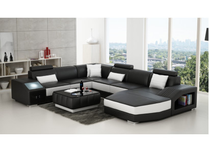 Corner suite Leather Sofa Living room Upholstered corner Seating sets Living landscape +USB