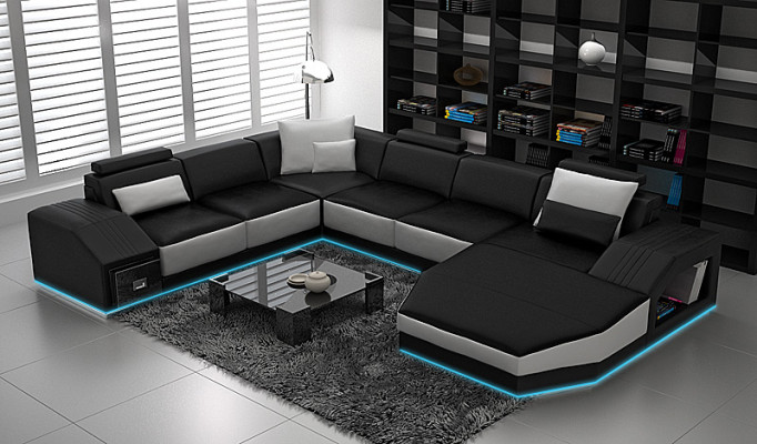Corner suite Leather Sofa Living room Upholstered corner Seating sets Living landscape +USB