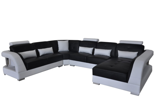 Design Leather Living landscape Corner Sofa Modern Couch Corner USB new Black Suite