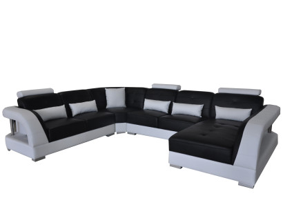 Design Leather Living landscape Corner Sofa Modern Couch Corner USB new Black Suite