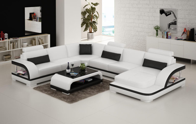 Leather sofa Couch Living landscape Corner sofa Corner Suite Design Modern Sofa with USB