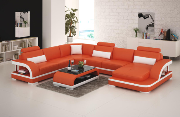 Leather sofa Couch Living landscape Corner sofa Corner Suite Design Modern Sofa with USB