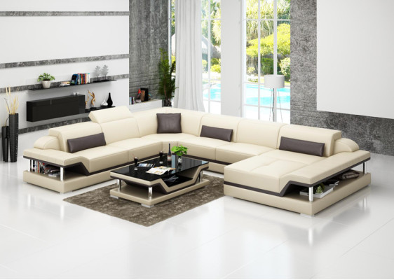 Design Leather Living landscape Corner Sofa Modern Suite Couch Corner new White USB