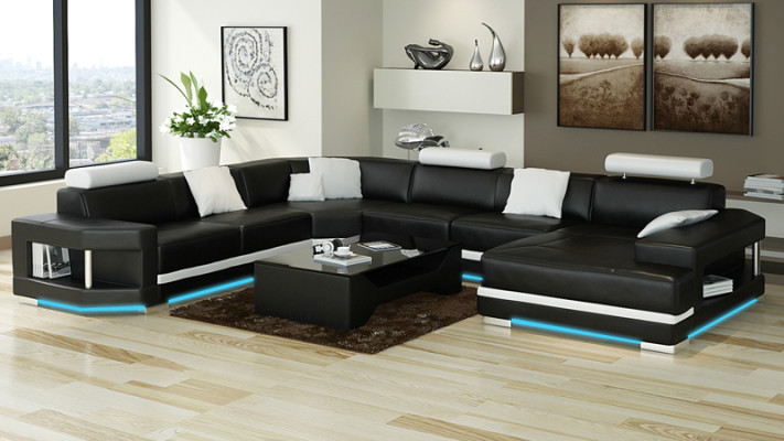 Leather sofa Sofa Couch Living landscape Corner sofa Suite Design Modern Sofa with USB
