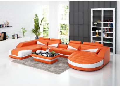 Leather sofa Couch Living landscape Corner sofa Suite Design Modern Sofa USB Orange
