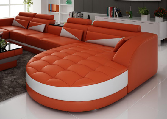 Leather sofa Couch Living landscape Corner sofa Suite Design Modern Sofa USB Orange