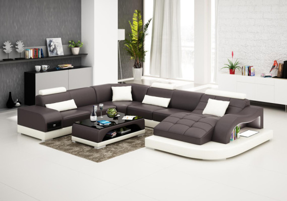 Leather sofa Couch Living landscape Corner sofa Eck Suite Design Modern Sofa USB new