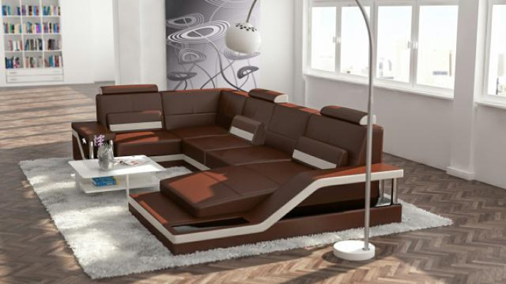 Living landscape Sofa + USB Upholstery Seat Corner sofa Suite Textile Fabric Leather Sofas