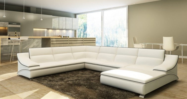 Corner sofa Leather sofa Upholstery Living landscape Couch Sofa Corner suite U-shape EltmannG