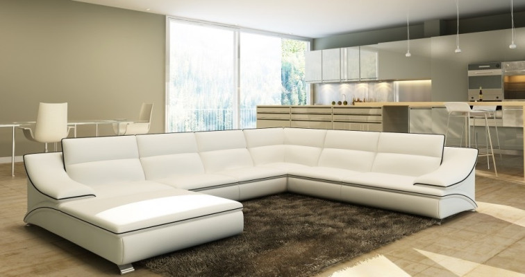 Corner sofa Leather sofa Upholstery Living landscape Couch Seat Corner Suite U-shape EltmannG