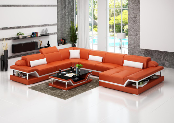 Leather sofa Couch Living landscape Corner sofa Corner Suite Design Modern Sofa G8004