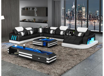 Corner sofa Upholstery Corner sofa Sideboard U-shape Coffee table Leather sofa Living landscape new