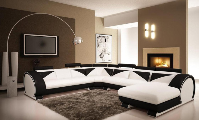 Living landscape Corner sofa Sofa Couch Upholstery Suite Leather sofa new Vigo U-shape Max