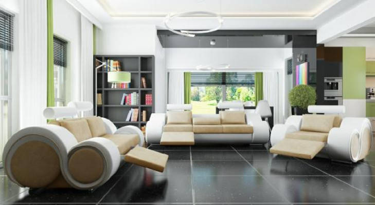 Sofa set Upholstery Sofa Couch Leather Suite Living landscape 3+2+1 Textile BER