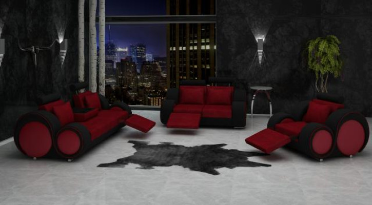 Sofa set Upholstery Sofa Couch Leather Suite Living landscape 3+2+1 Textile BER