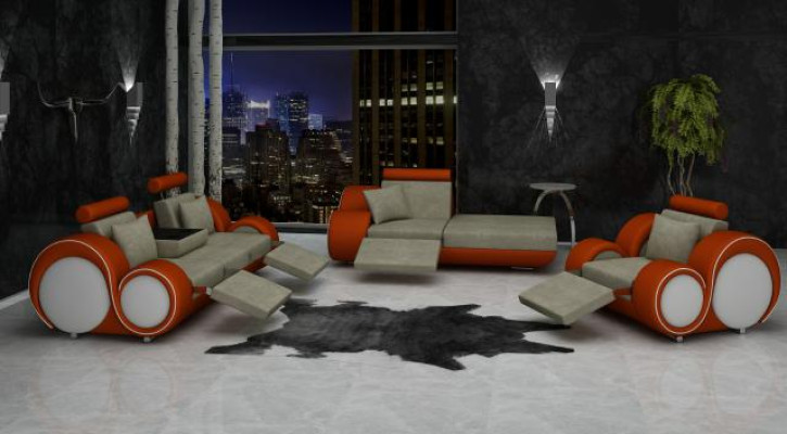 Sofa Suite Leather & Textile Fabric + USB, Sofa set 3+Chaise+1 ​​Living landscape