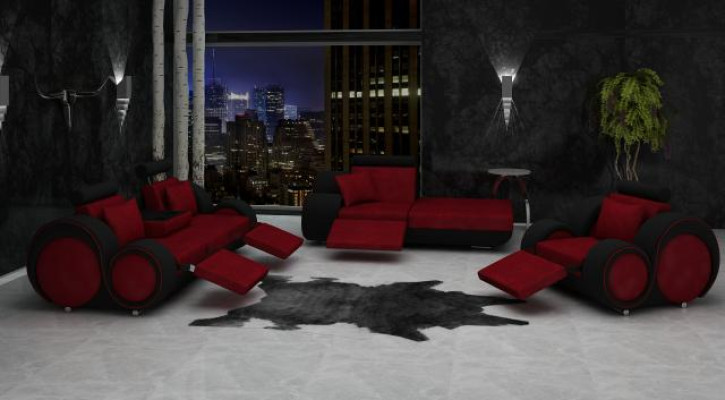 Sofa Suite Leather & Textile Fabric + USB, Sofa set 3+Chaise+1 ​​Living landscape