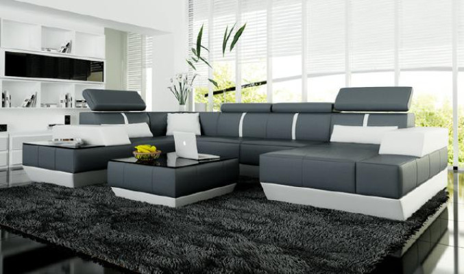 Leather sofa Living landscape Couch Sofa Corner sofa Corner sofa Leather couch Poster Corner sofa