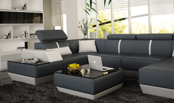 Leather sofa Living landscape Couch Sofa Corner sofa Corner sofa Leather couch Poster Corner sofa