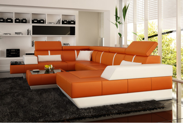 Leather sofa + USB sofa Corner sofa Corner sofa Leather couch Poster Corner new Living landscape