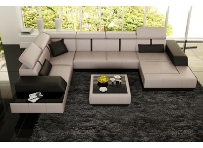 Leather sofa + USB Living landscape Sofa Corner sofa Corner leather couch Poster Corner Couch new