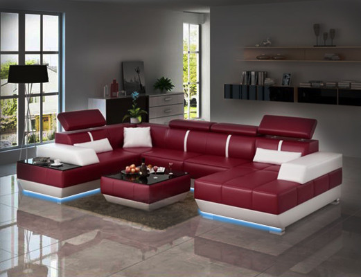 Leather sofa + USB Living landscape Sofa Corner sofa Corner leather couch Poster Corner Couch new