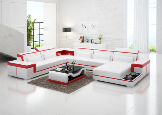 Modern seating area leather sofa Upholstery Corner suite Corner sofa Couch Living landscape +USB
