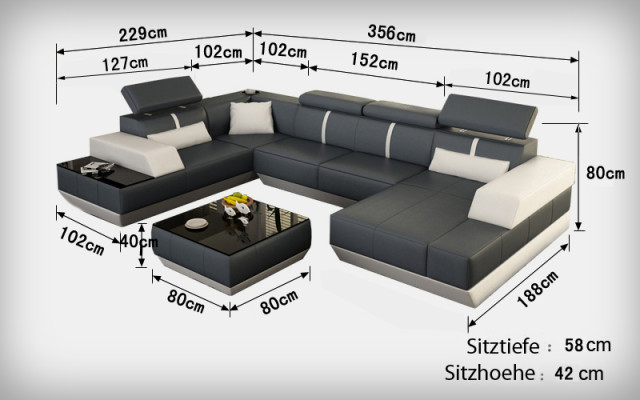 Modern seating area leather sofa Upholstery Corner sofa Sofa Couch Living landscape K5015 + USB
