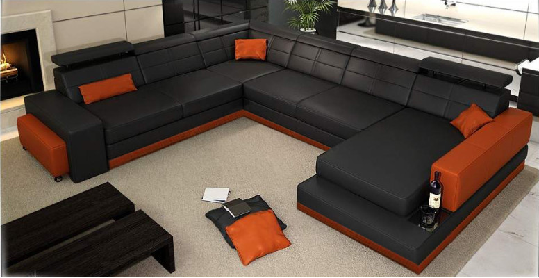 Leather sofa Couch new Living landscape Corner sofa Corner Suite Design Modern Sofa + USB
