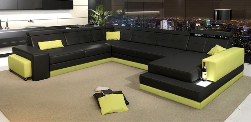Leather sofa Couch new Living landscape Corner sofa Corner Suite Design Modern Sofa + USB