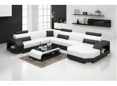 Leather sofa Couch Living landscape Corner sofa Corner Suite Design Modern Sofa with USB