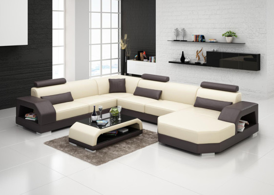 Leather sofa Couch Living landscape Corner sofa Corner Suite Design Modern Sofa with USB