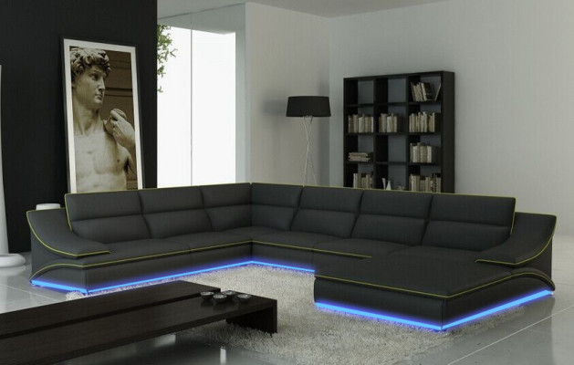 Leather sofa Couch Living landscape Corner sofa Corner Suite Design Modern Sofa