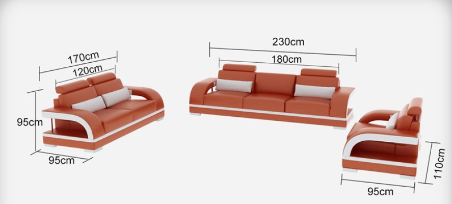 Sofa Couch Leather Upholstery Seat Couch Suite 3+2+1 USB + Table Set Design Sofa