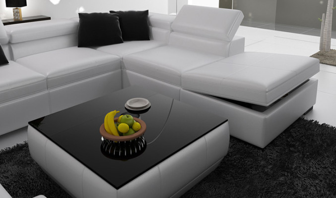 Corner suite Leather Sofa Living room Living landscape Upholstered corner seating sets +USB