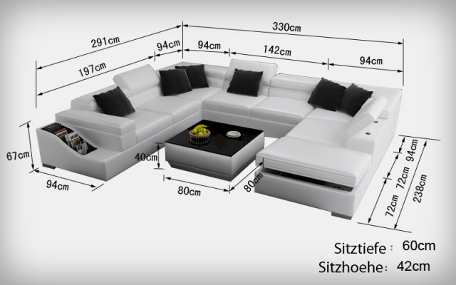 Corner suite Leather Sofa Living room Living landscape Upholstered corner seating sets +USB