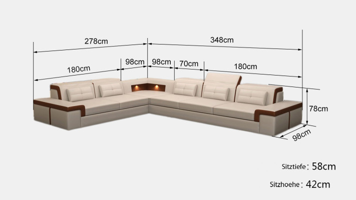 Corner Leather Modern XXL Couch Living landscape Couches Sofas Sofa L-shape B2021 Table