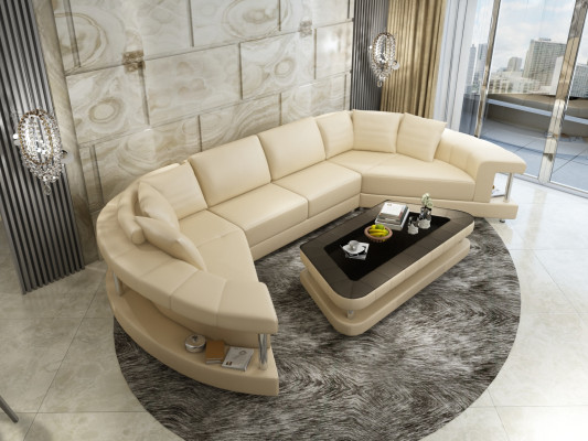 Living landscape Trapezoid Shaped Round Corner sofa Sofa Round Couch Upholstery U-shape + USB