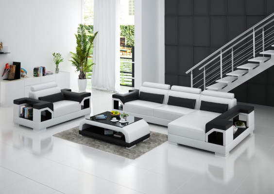 Leather sofa with USB Living landscape Corner sofa +Armchair Eck Suite Design Modern Sofa