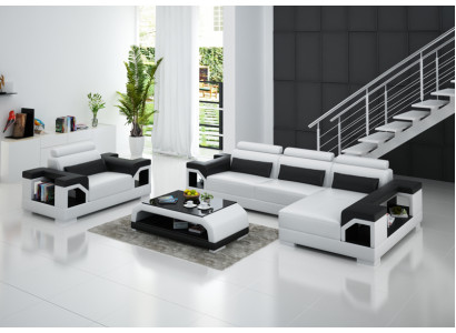 Leather sofa with USB Living landscape Corner sofa +Armchair Eck Suite Design Modern Sofa
