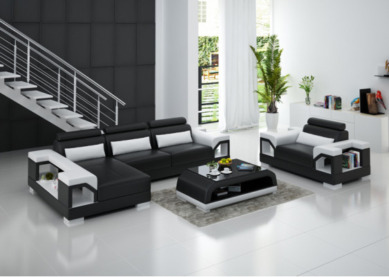 Leather sofa with USB Living landscape Corner sofa +Armchair Eck Suite Design Modern Sofa