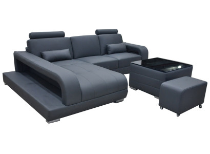XXL Couch Leather Living landscape Suite Design Modern Sofa L-shape with USB Table